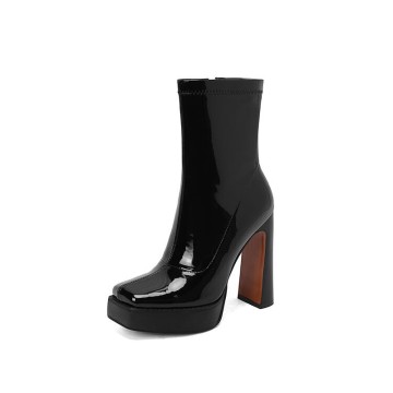 OEM Women's Leather Ankle Boots with Chunky Heel
