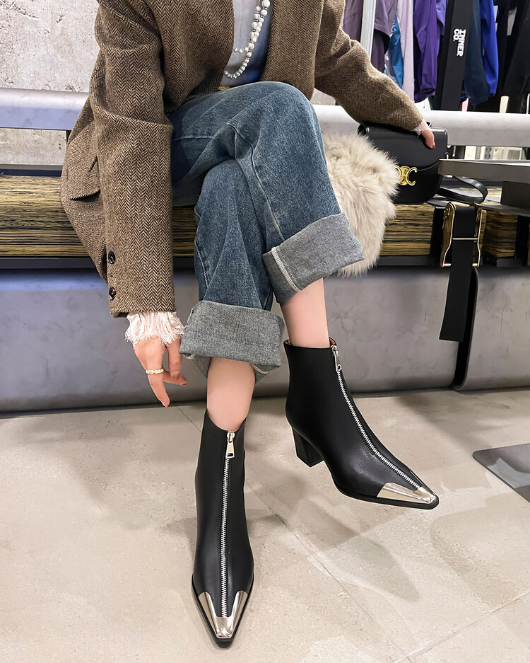 OEM Women's Pigskin Lining Ankle Boots with Chunky Heel 5045 (11)