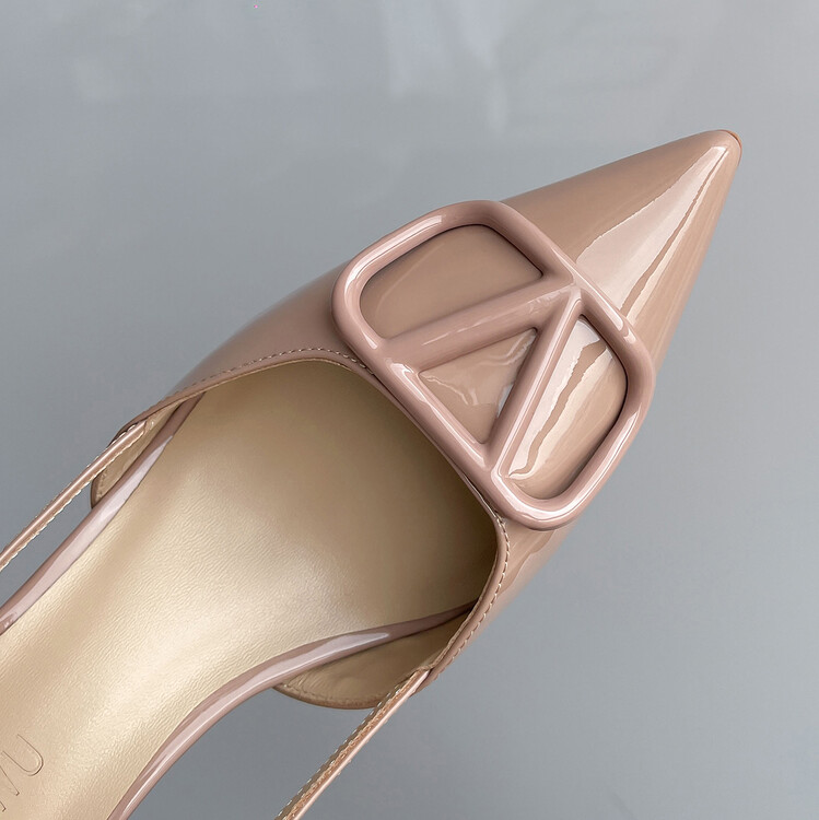 4cm Heel V-Buckle Women's Patent Leather High Heel Sandals (21)