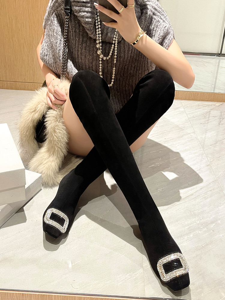 Black Velvet Rhinestone Over-the-Knee Stiletto Boots  5009 (12)