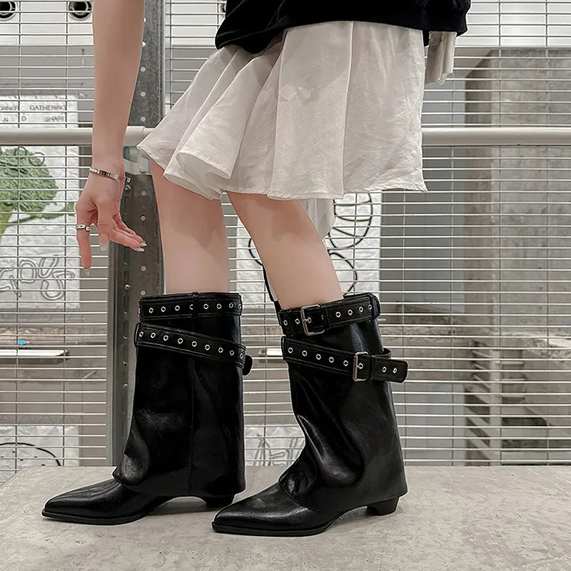 Women's Sexy Buckle Strap Knee High Chunky Heel Boots (5).jpg