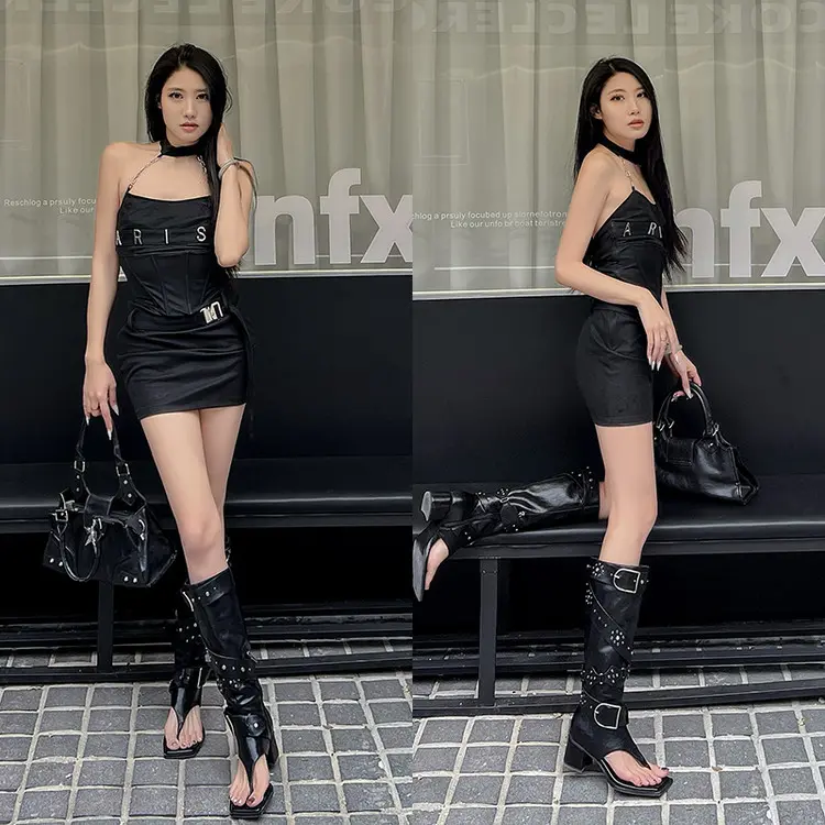 Women’s Sexy All season Knee-High Boots with open Toe 7718 (1)