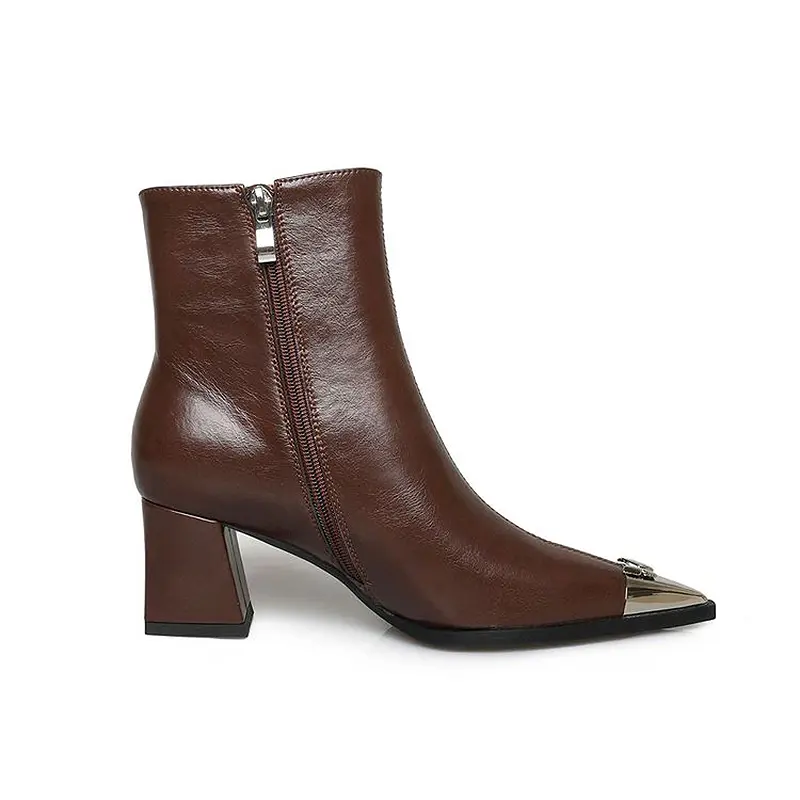 Wholesale Women's Western Ankle Boots Cowhide, Fleece-Lined, Chunky Heel (4).jpg