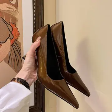 Metallic Sculptural Stiletto Pumps: Nude Patent Leather