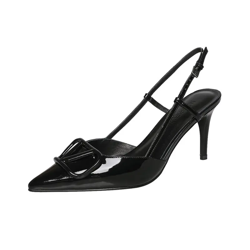 4cm Heel V-Buckle Women's Patent Leather High Heel Sandals (6).jpg