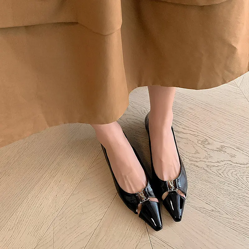 Women's 2025 Metal Buckle Patent Leather Flats (5).jpg