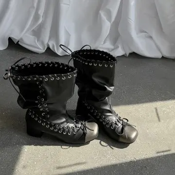 OEM Wide Calf Cowhide Mid-Calf Boots, Chunky Heel, Bow Decor