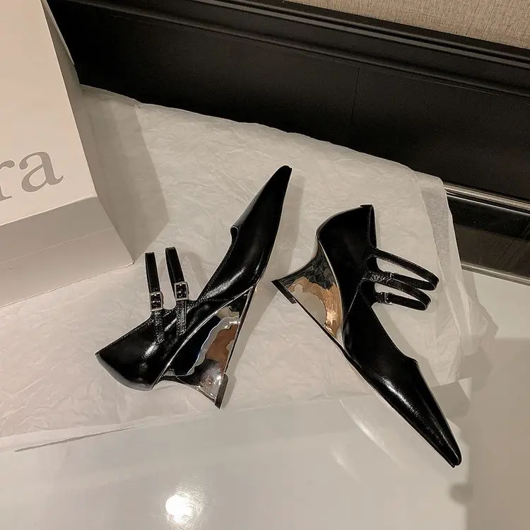 Silver Wedge Heel Mary Jane Pumps 6.5cm Black Leather (15).jpg