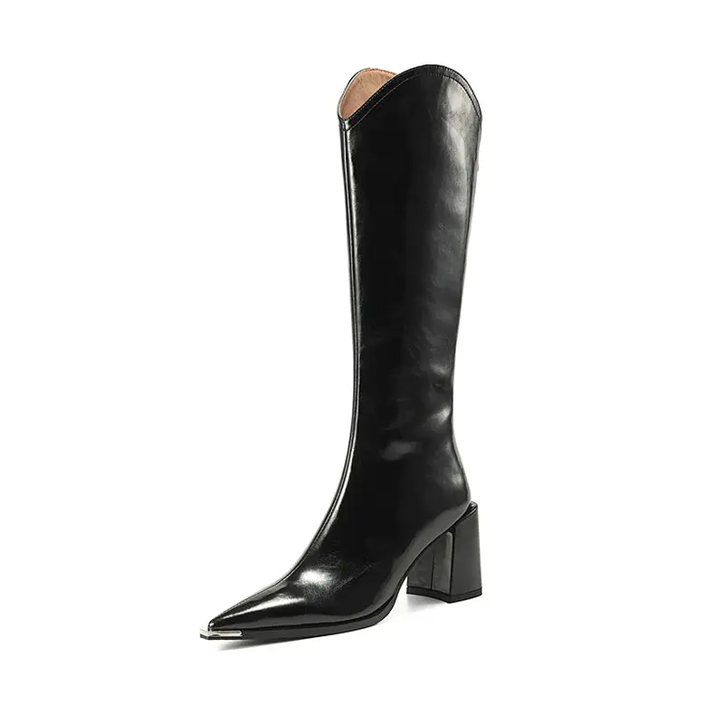 Women's Leather Knee-High Winter Boots 8cm Heel