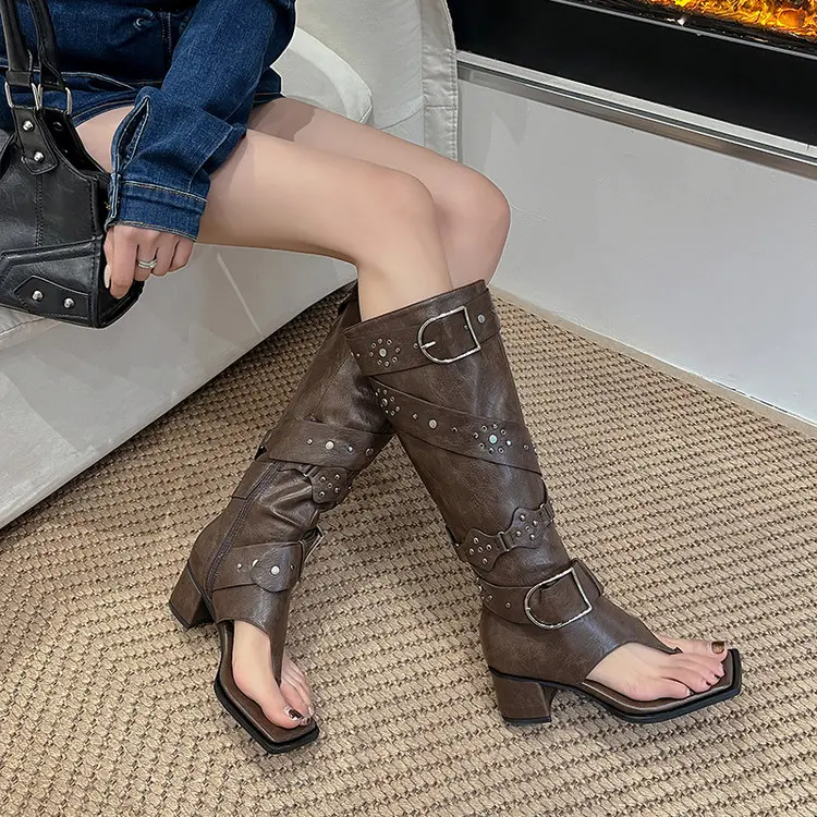 Women’s Sexy All season Knee-High Boots with open Toe 7718 (8)