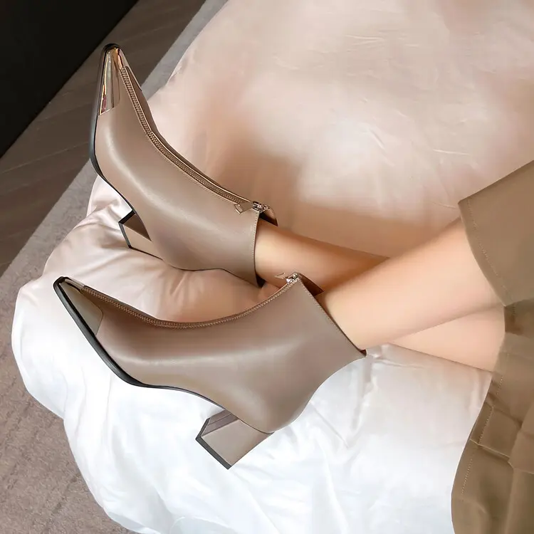 OEM Women's Pigskin Lining Ankle Boots with Chunky Heel 5045 (21)