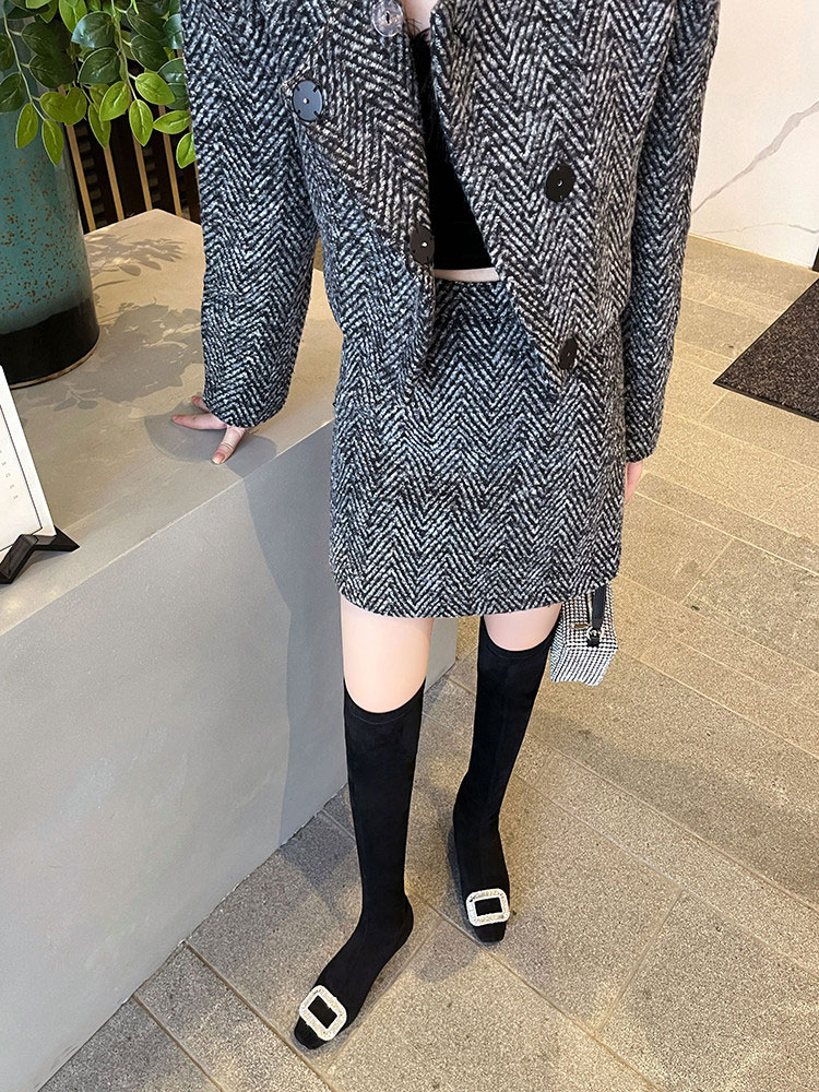 Black Velvet Rhinestone Over-the-Knee Stiletto Boots  5009 (24)