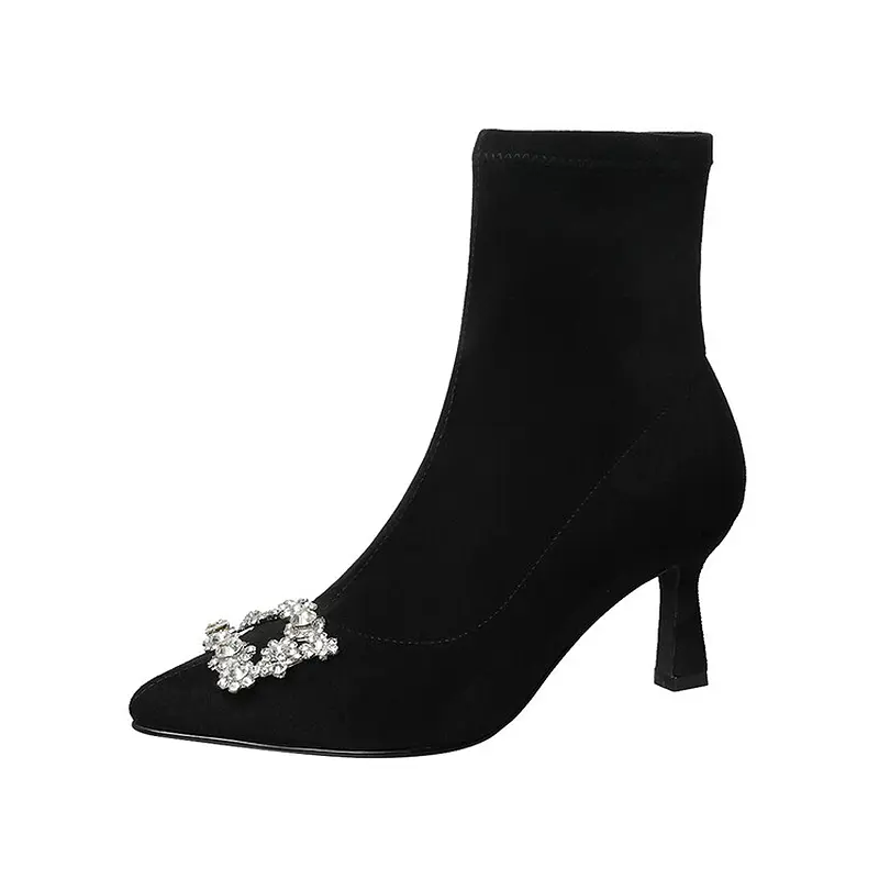 Women's Stiletto Ankle Boots - Pointed Toe, Stretch Velvet