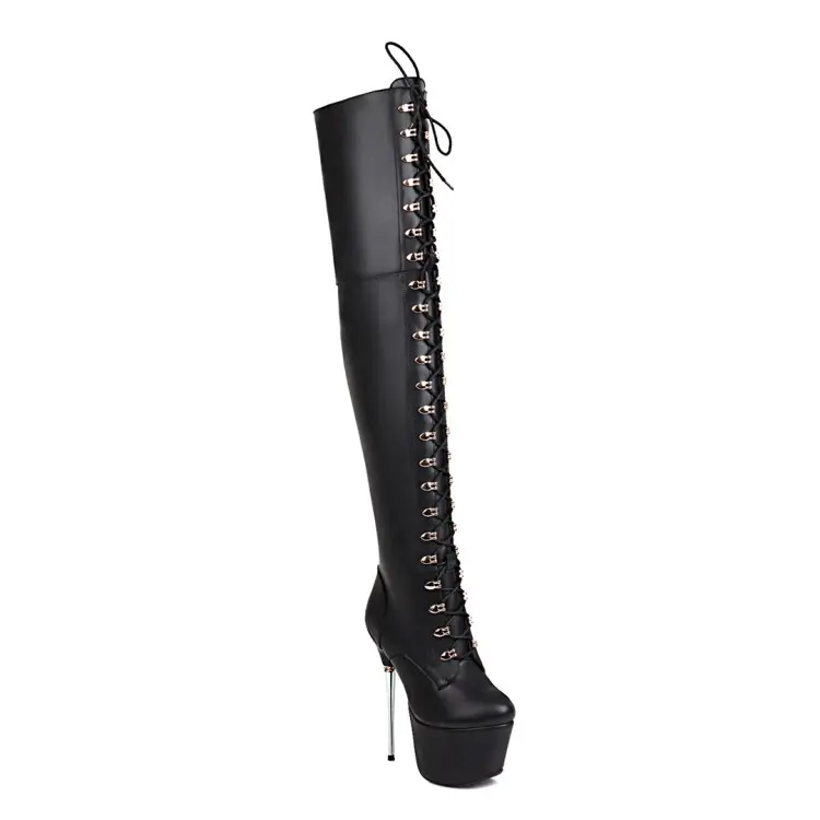 Silver 16cm Extreme Heel Western Over-The-Knee Lace-Up Boots (3).jpg