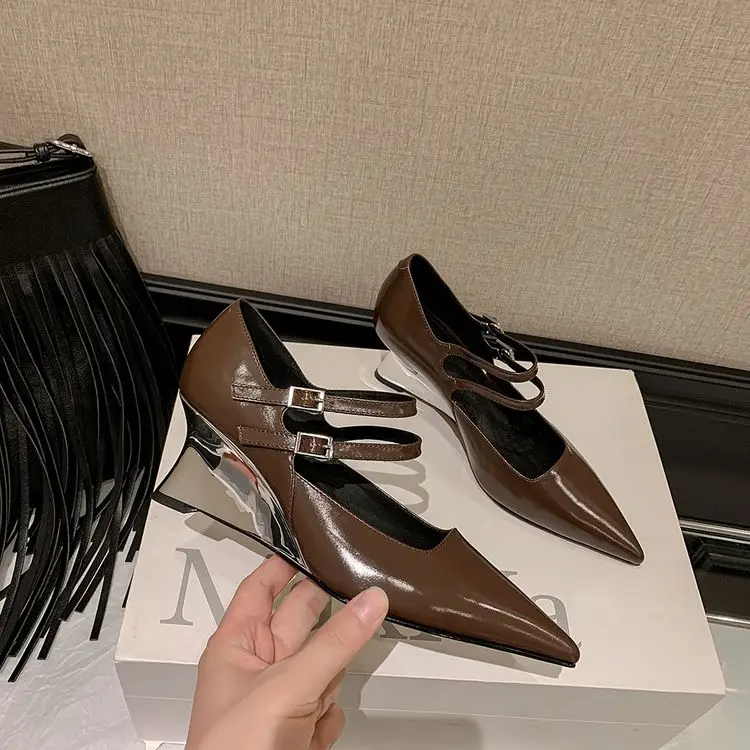 Silver Wedge Heel Mary Jane Pumps 6.5cm Black Leather (10).jpg