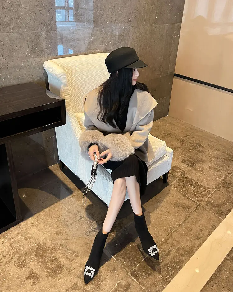 Women's Stiletto Ankle Boots - Pointed Toe, Stretch Velvet 5004 (13)