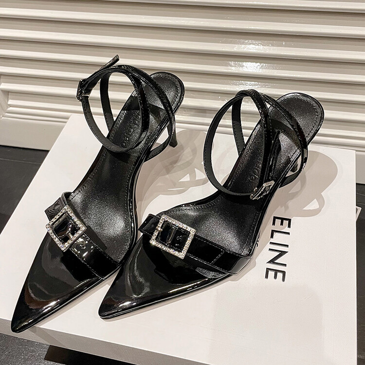 Women's 8cm stiletto pointed-toe sheepskin sandals  (2)