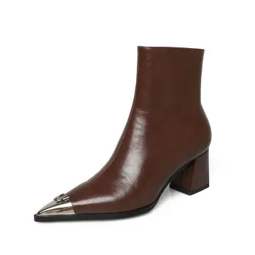 Wholesale Women's Western Ankle Boots: Cowhide, Fleece-Lined, Chunky Heel