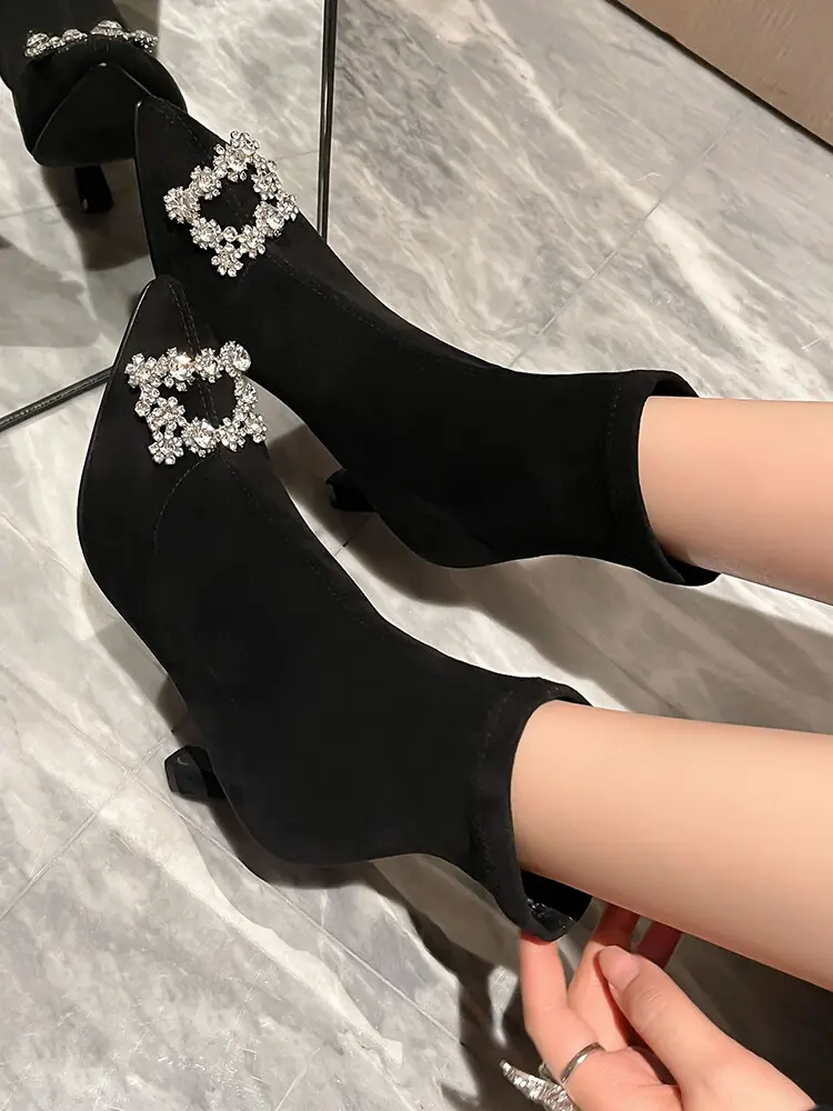 Women's Stiletto Ankle Boots - Pointed Toe, Stretch Velvet 5004 (4)