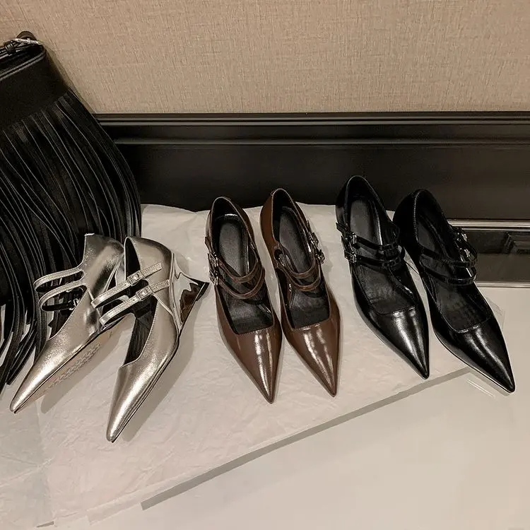 Silver Wedge Heel Mary Jane Pumps 6.5cm Black Leather (7).jpg