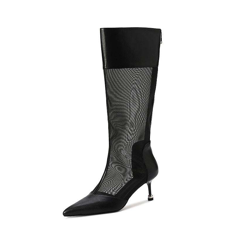 OEM Mesh Knee-High Summer Boots with 6.5cm Stiletto Heel