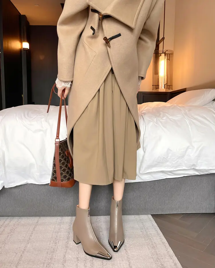 OEM Women's Pigskin Lining Ankle Boots with Chunky Heel 5045 (1)